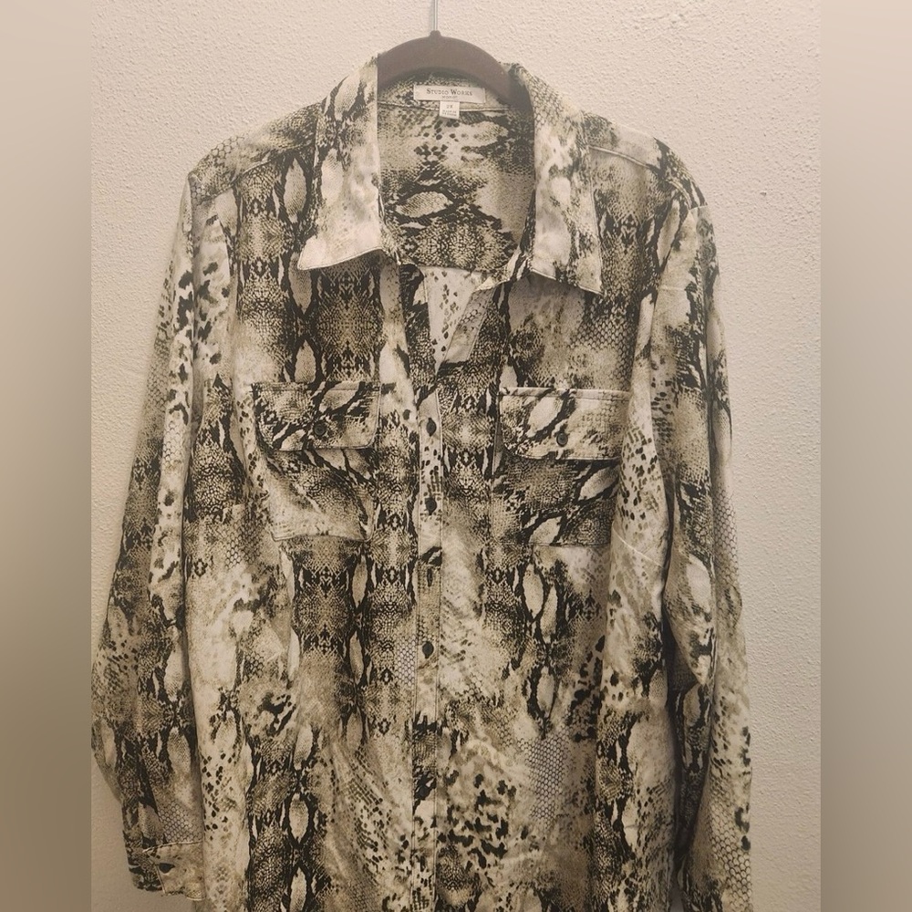 Studio Works Men's Monochrome Snake Print Shirt Jacket